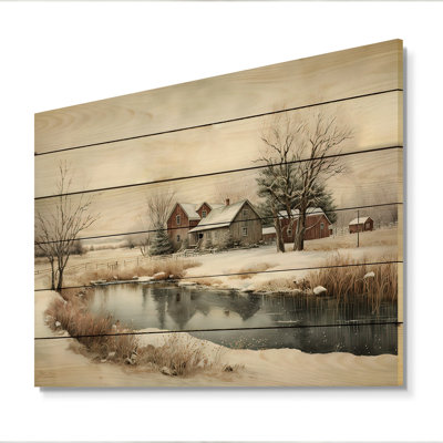 Regina Arkansas Farm In Winter - Unframed Print on Wood