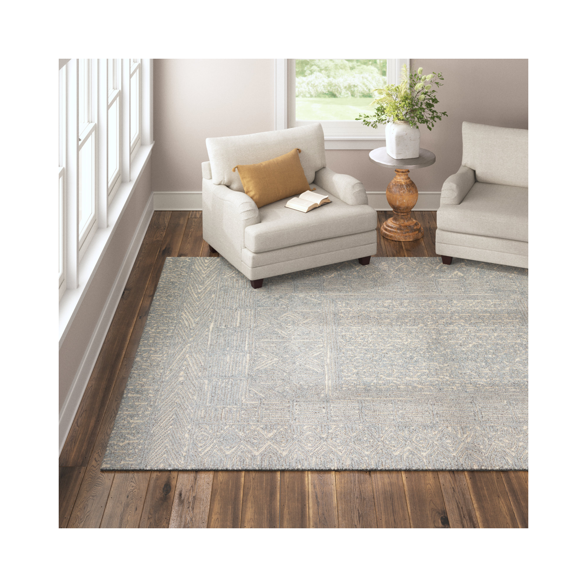 Christie Handmade Blue/Cream Rug, Rectangle 12' x 15'
