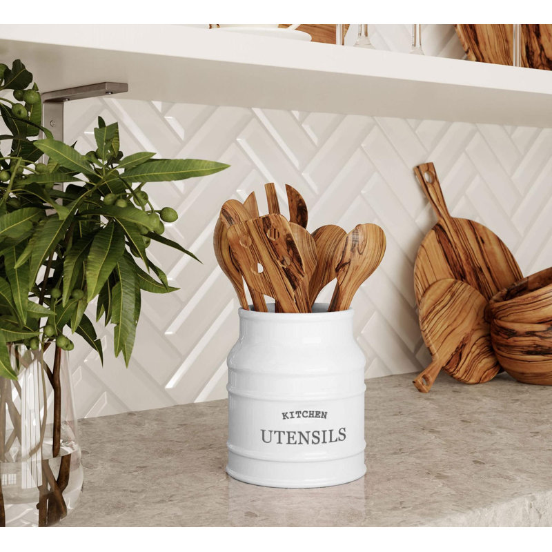 Porte-ustensiles de cuisine en céramique pour comptoir de cuisine, organisateur de spatule pour comptoir, Blanc