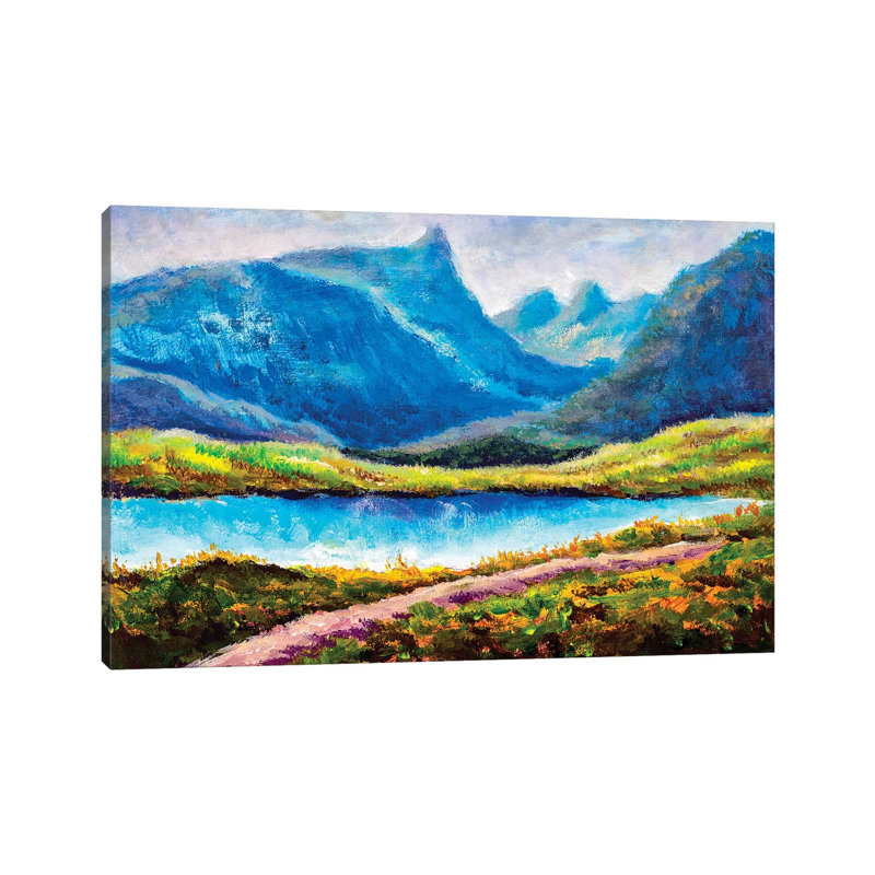 Beautiful Lake In Mountains by Valery Rybakow - Painting on Canvas, 45.72cm H x 66.04cm W x 1.91cm D, Wrapped Canvas
