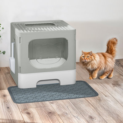 Bac à litière fermé anti-éclaboussures pour chat avec tapis et pelle