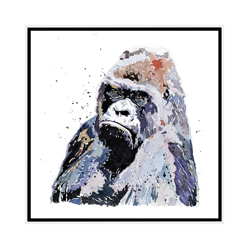 Grand garçon Gorilla par Edwatercolours-impression, Pas de tapis, H 18 po x l 18 po x 1,5 po, Toile blanche encadrée