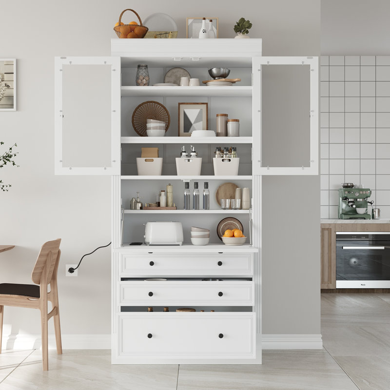 Armoires de garde-manger avec prise de courant, rangement en MDF de 78 po pour cuisine