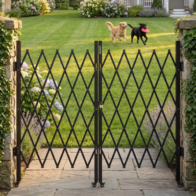 Barrière de sécurité rétractable à ciseaux, barricade en aluminium 61 po x 122 po avec roulettes verrouillables pour entrée et entrée commerciale