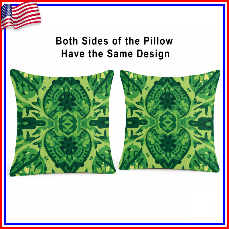 Coussins décoratifs verts à motif ornemental double face, 18 x 18 pouces