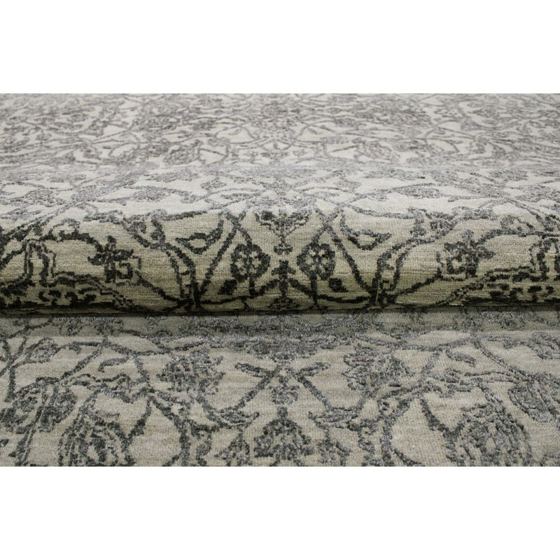 Hand Knotted Damask Area Rug in Brown/Beige, Rectangle 6' x 9'