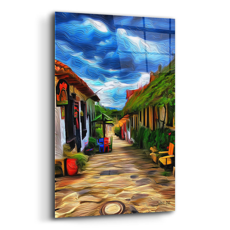 Art mural en verre épique «Colombian Steets» par Dante Plata, 16 po x 24 po, H 24 po x l 16 po