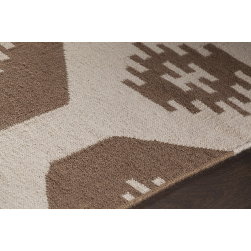 Tapis d'intérieur en laine tissé à plat à motif géométrique réversible brun Signe, 5 pi x 7 pi