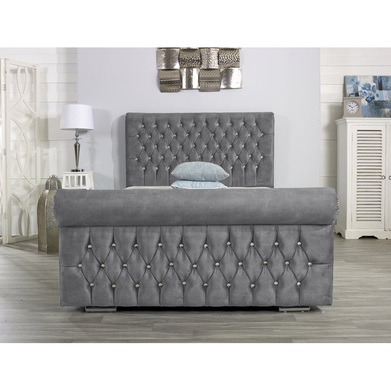 Herveline Upholstered Bed Frame, Charcoal, Kingsize (5')