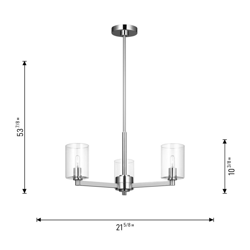 Fullton Dining Room Chandelier With Clear Shade, 10.375" H x 21.625" W x 21.625" D, Midnight Black, 3 Lights