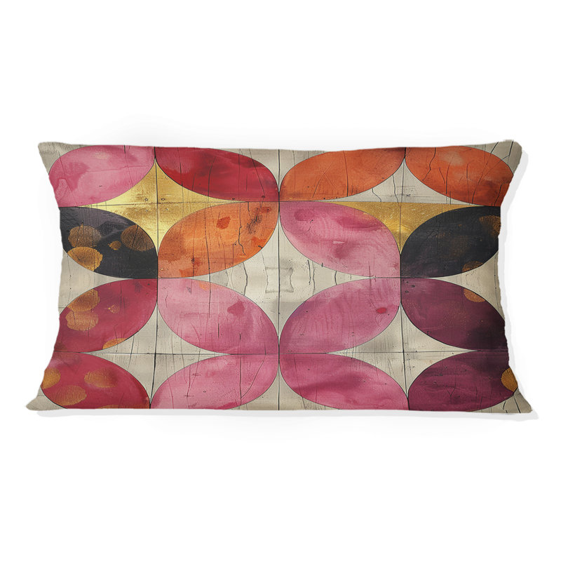 Coussin lombaire rétro rose et orange Mid-Century