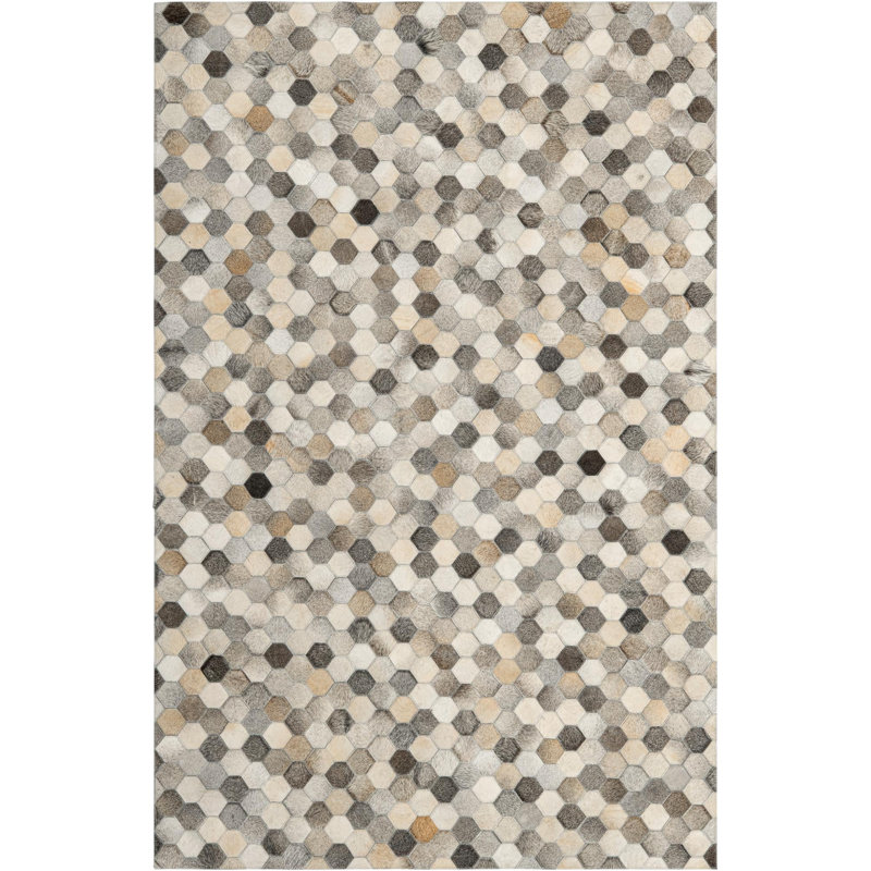  Mosaic Cowhide Leather Rug, Rectangle 5'3" x 8'