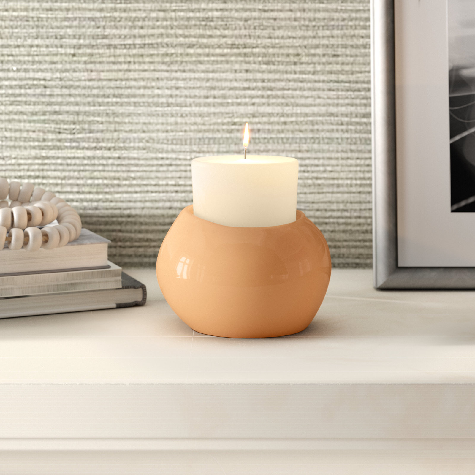 Glass Tealight Candle Holder, Apricot