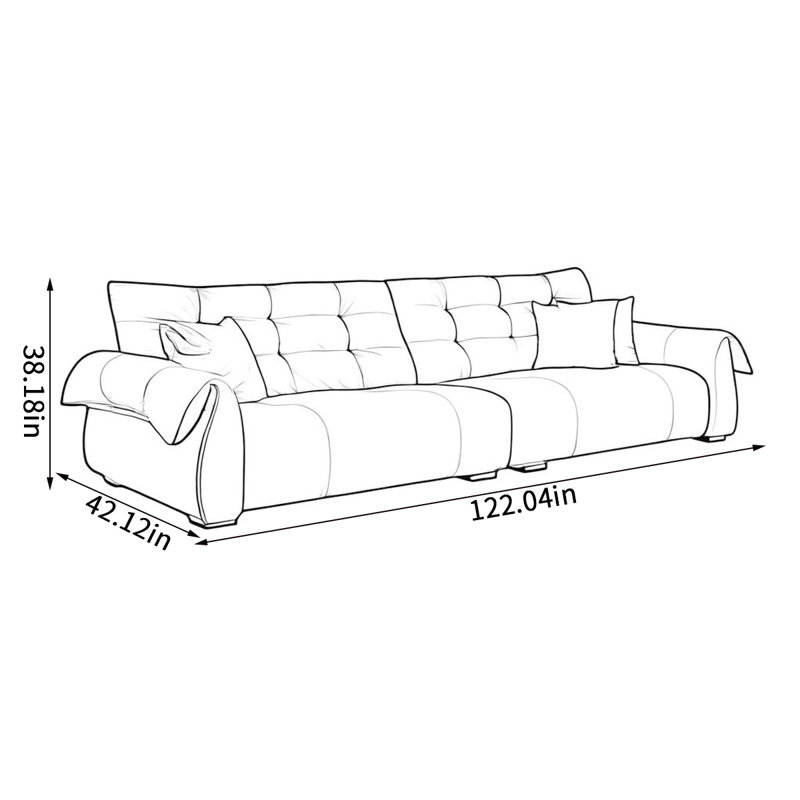 Canapé simple en tissu rétro, 4, H 38,18 po x l 122,04 po x P 42,13 po 