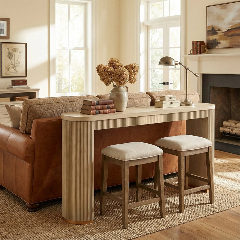 Rowan Modern MDF Counter Height Dining Table with Double Pedestal Base, Light Ash