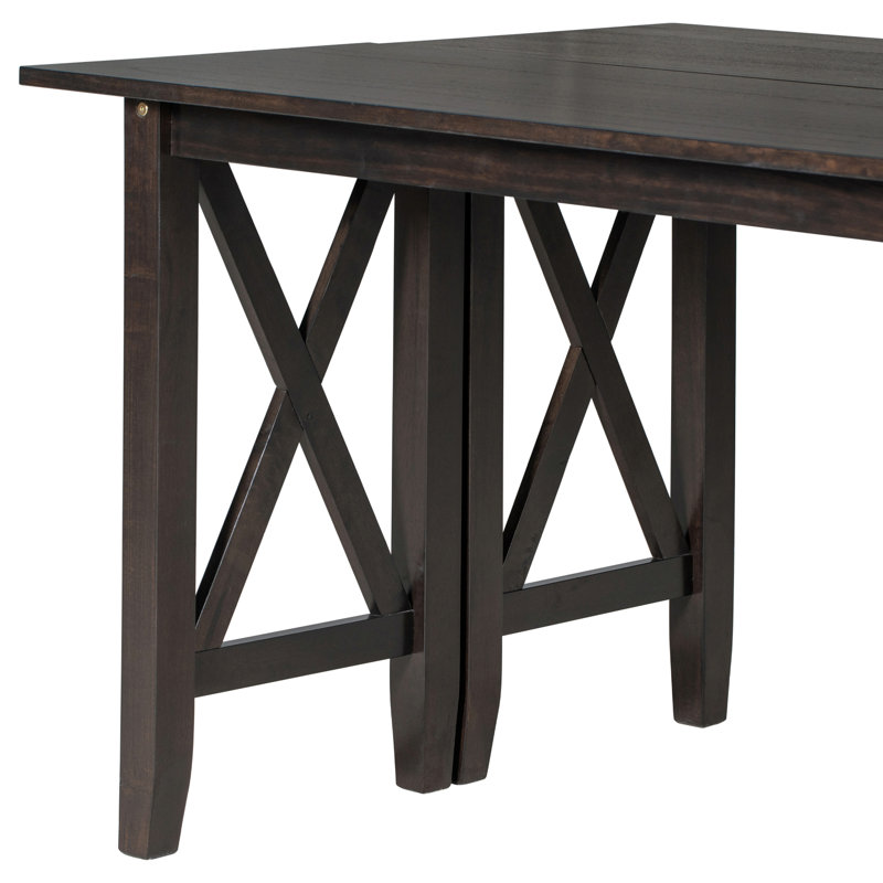 Ensemble de salle à manger 6 pièces exquis comprenant une table pliable en bois massif, 4 chaises et un banc, parfait pour les réunions de famille dans les salles à manger
