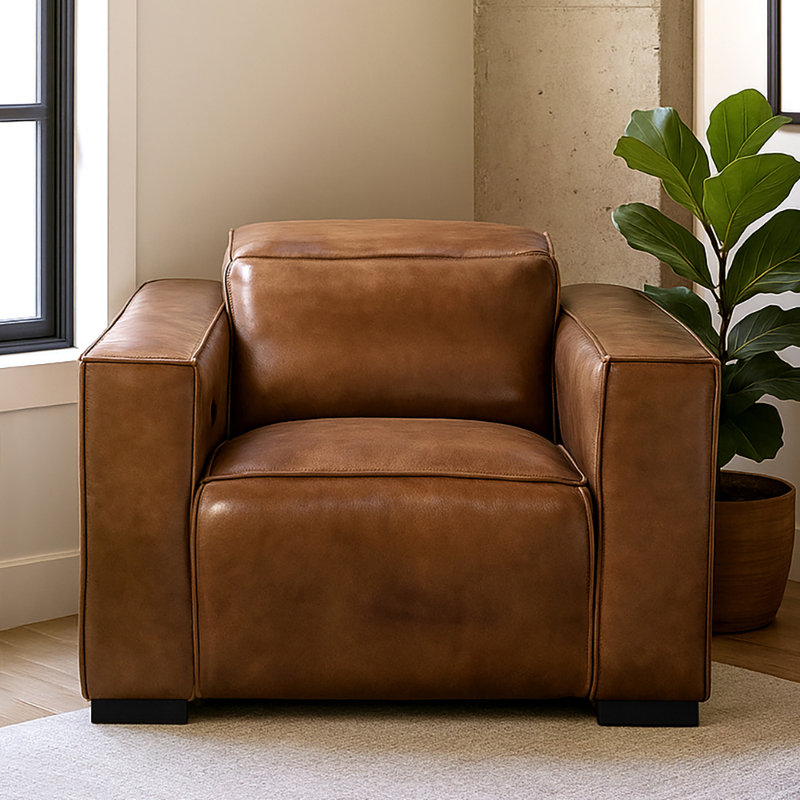 Chaise longue inclinable avec pieds noirs et cuir brun clair Riseholme