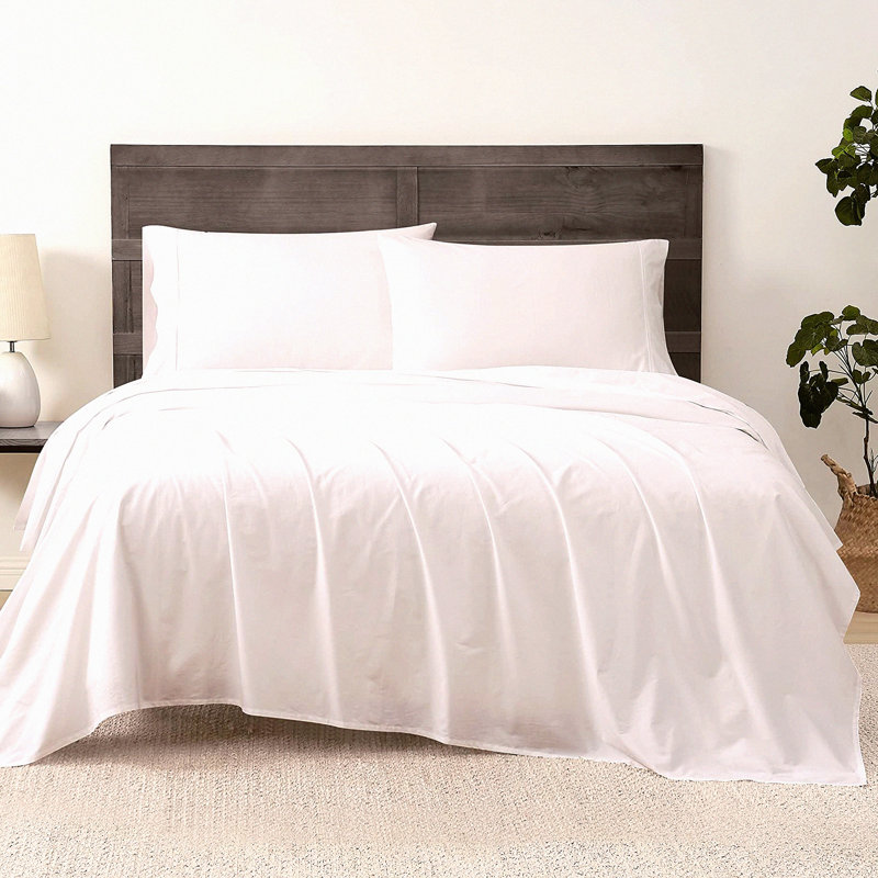 Luxury White Percale Bedding Bundle - 4 Piece Sheet & Pillowcase Set - Premium Solid Cotton - Hotel Quality Softness & Durability