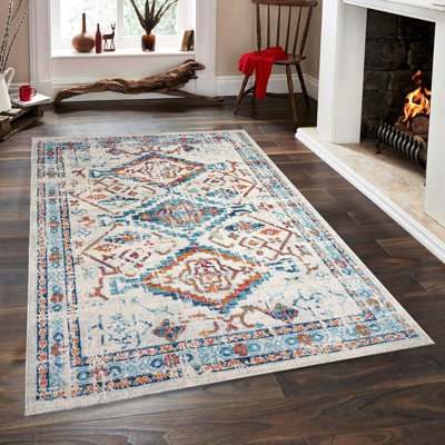 Tapis turquoise / rose / jaune en polypropylène tissé à la machine Admon