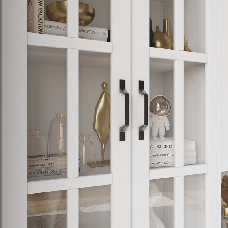 Bibliothèque H 71 "x l 78,8" avec portes en verre et grands tiroirs de rangement (2C + E), Blanc