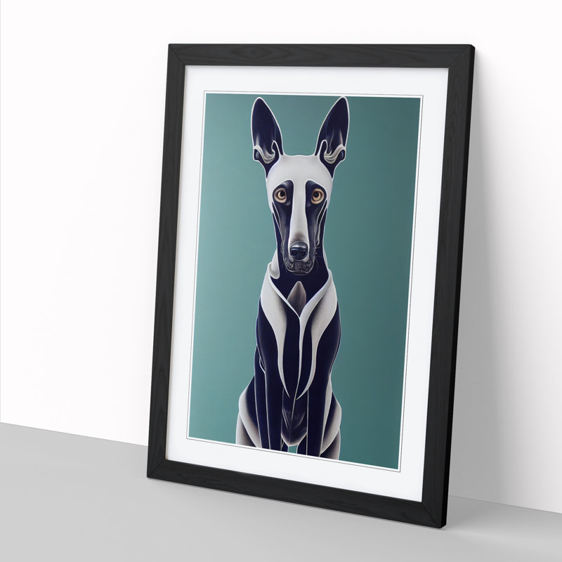 Greyhound Portrait - Picture Frame Print, Black, 34cm H x 25cm W x 2cm D