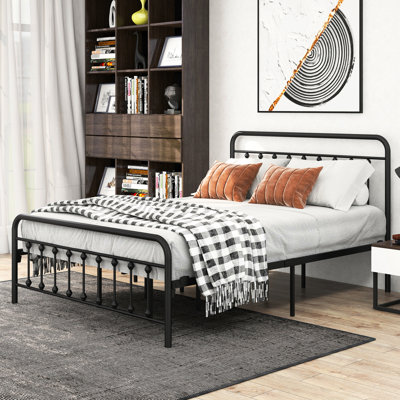 Queen Size Metal Platform Bed Frame, Vintage Appeal, Noise - , And Under Storage Efficiency Frame With Headboard, , Rest