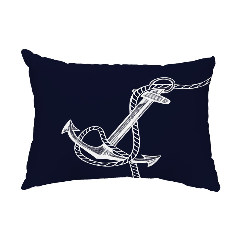 Nautical Nights Anchor & Rope Outdoor Pillow Cover & Insert, Navy Blue, Rectangle 14" H  x 20" W