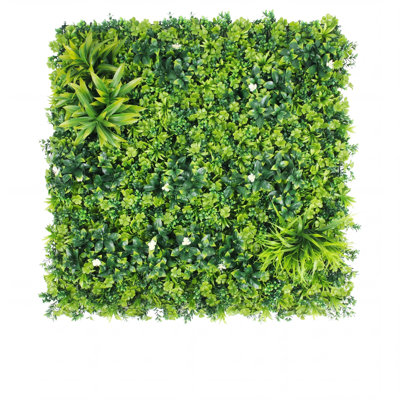3pcs 39.37"X39.37" PE Artificial Grass Wall Panel, 5-Plant Mixed Foliage, Easy DIY Installation with Zip Ties, Indoor Outdoor Privacy Screen for Home Garden Wedding Decoration