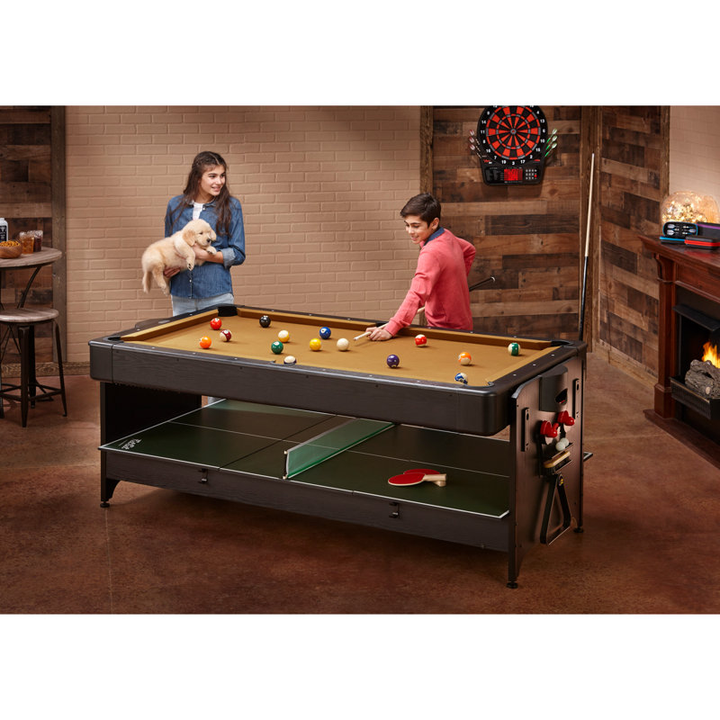 Tan 3-in-1 Rotating Pool, Air Hockey, and Table Tennis Table