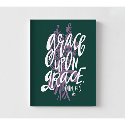 «Grace On Grace», affiche rustique de Jean 1: 16, impression affiche vert foncé, décor biblique moderne, affiche de fleur mauve, grande art biblique