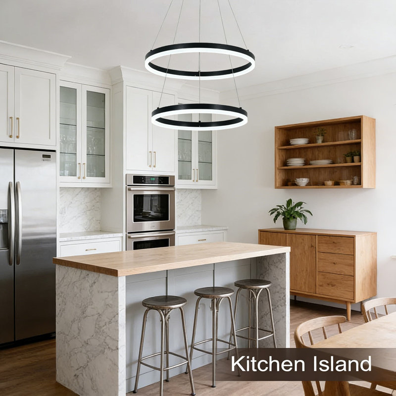 Lustre moderne à 2 anneaux DEL avec télécommande, à intensité variable et à température de couleur réglable, suspension réglable pour la salle à manger, le salon et l'îlot de cuisine
