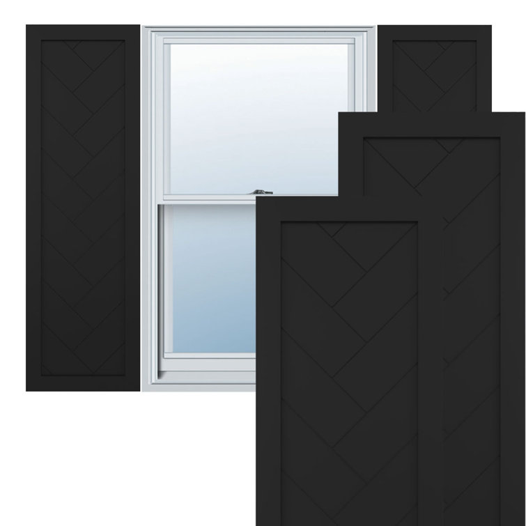 True Fit PVC Single Panel Herringbone Modern Style Fixed Mount Shutters