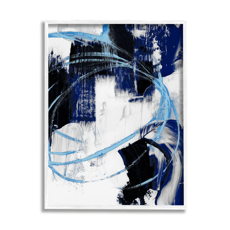 White Framed Abstract Blue Indigo Canvas Print, 11 x 14