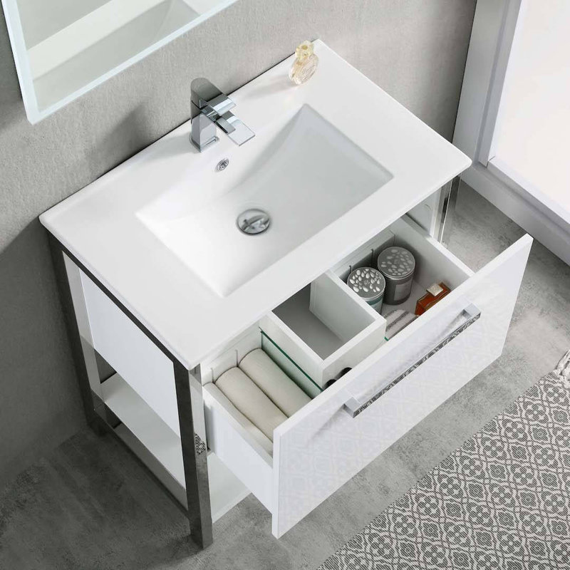 Meuble-lavabo simple 30 po avec lavabo, Blanc lustré