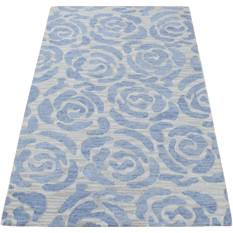Tapis bleu en laine touffeté à la main Baldwinsville, Rectangle 5 pi x 8 pi