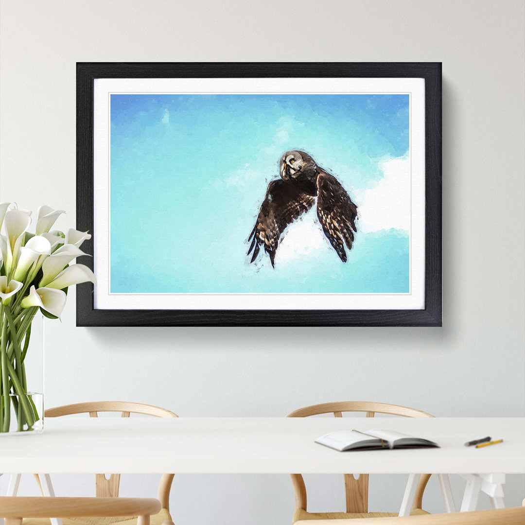 Flying Great Grey Owl in Abstract - Framed Print