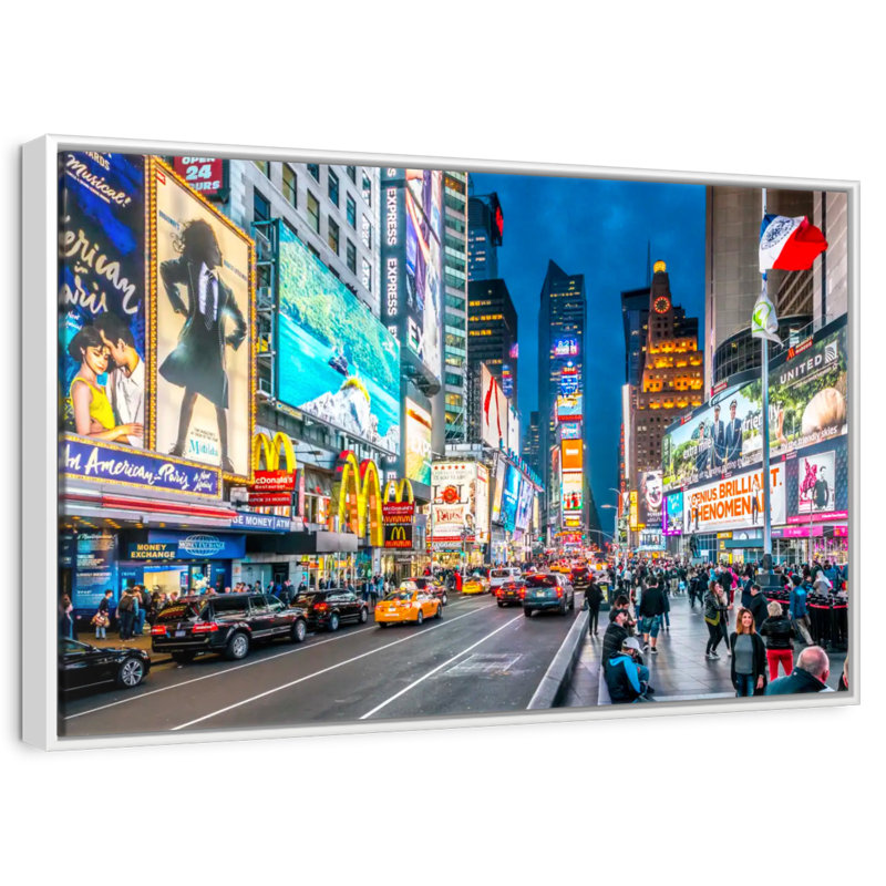 Iconic NY Times Square, Cadre flottant blanc, 43 po x 29 po