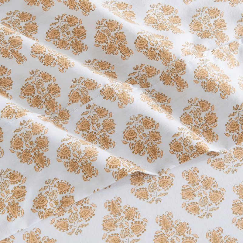 Cotton & Rayon from Bamboo Blend Floral Printed Sheet Set, King Sheet Case Pack with 3 Additionals Included, Peach Floral