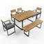 Ensemble repas 6 pièces en bois d'acacia avec coussins confortables, pieds réglables et fabrication durable pour le patio et le jardin-1577500678