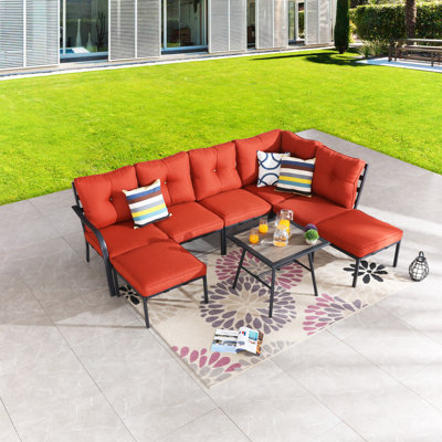 Ensemble de conversation modulaire avec coussins 8 pièces Jenalea