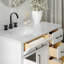 Meuble-lavabo simple Jameal de 36 po en bois massif avec comptoir en marbre de Carrare de 0,75 po et lavabo ovale dÃ©calÃ© Ã  droite-598961054-566077833-566077836