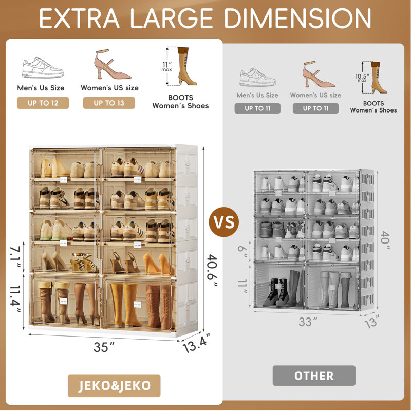  5 Tiers Foldable Boot And Shoe Storage Rack Cabinet For Closet Entryway, Large Collapsible Shoe Organizer With Magnetic Doors