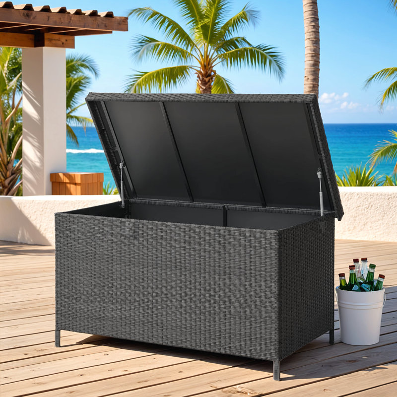 Très grande boîte de rangement extérieure en osier imperméable 158 gallons, Noir