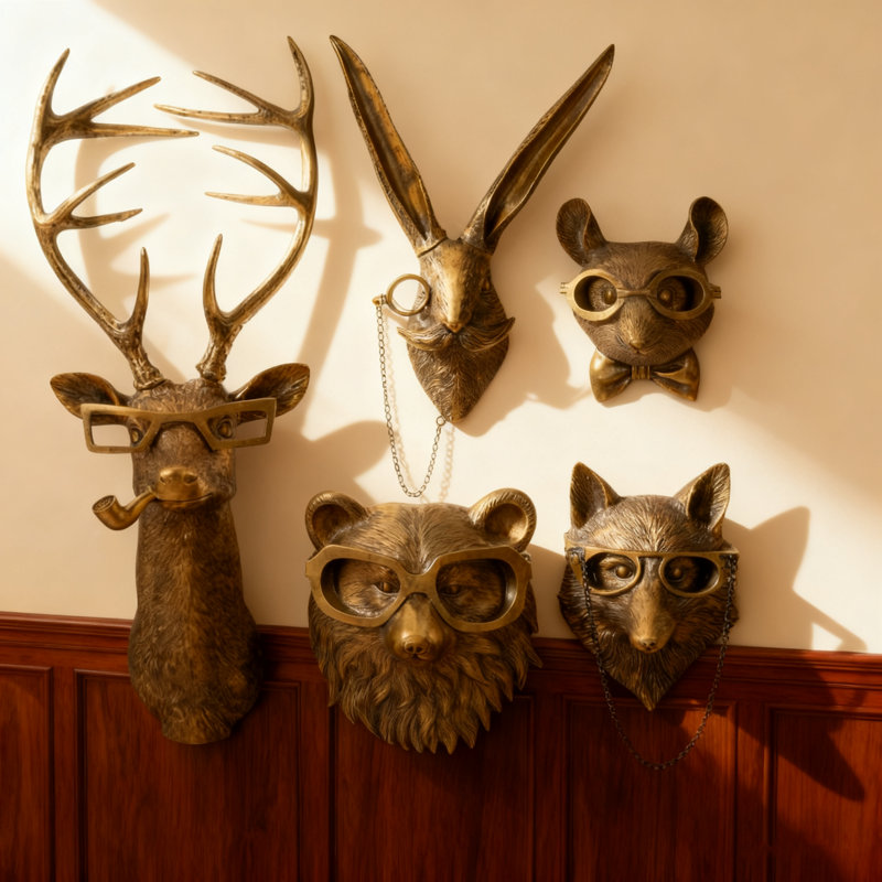 NEW Animal Head Wall Decor 5-Pack, Gold Metal Wall Sculpture Art, Modern Home Office Bedroom Decor For Men Women