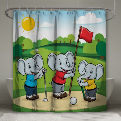 Elephants Playing Golf Shower Curtains Extra Long