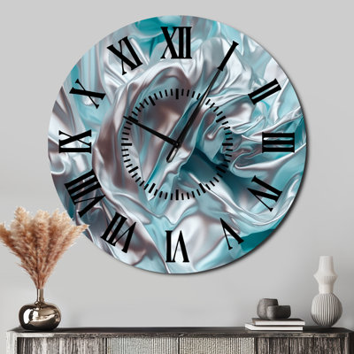 Silver Blue Dancing Colors - Abstract Marble Black Face Wall Clock