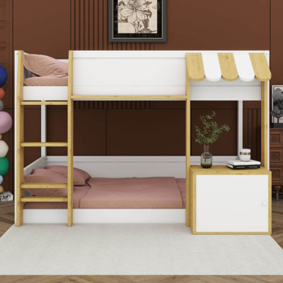 Lit superposé avec bureau, armoire de rangement et ports USB, lit superposé peu encombrant avec échelle et garde-corps