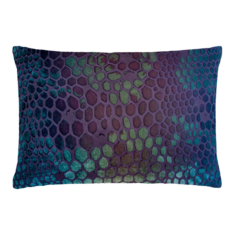Snakeskin Lumbar Velvet Pillow Cover & Insert, Peacock, 14"H x 20"W