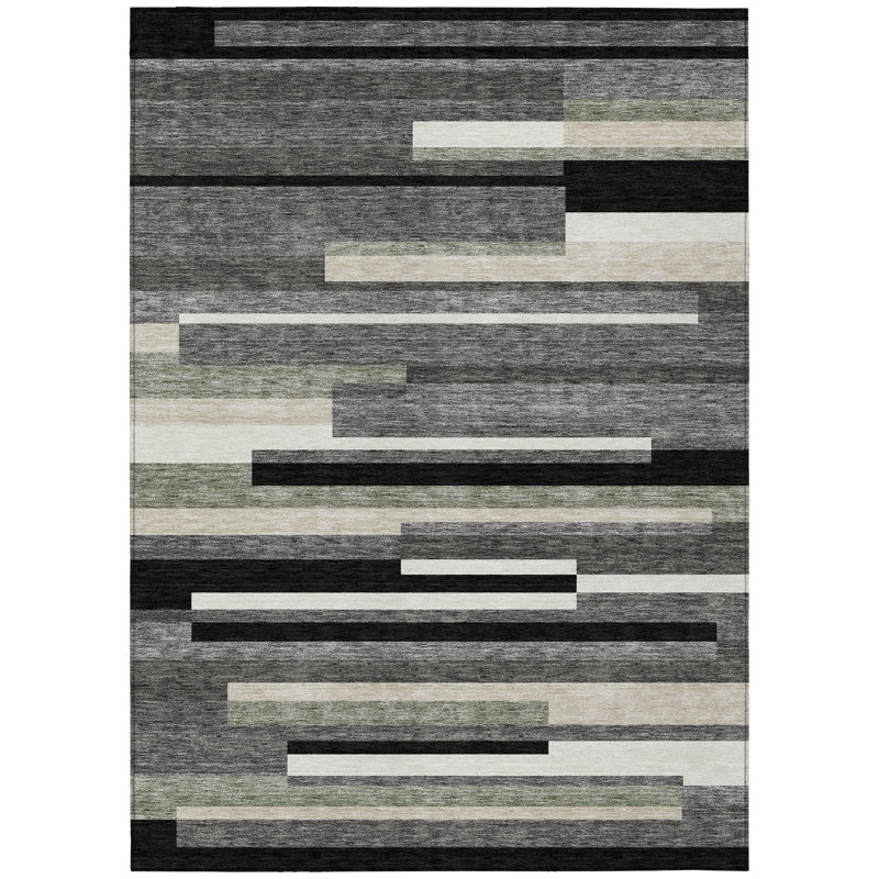 Tapis extérieur lavable rayé gris anthracite et gris 10 pi x 14 pi