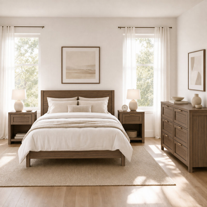 3 Pieces Bedroom Set with Dresser & Nightstands, Special Walnut